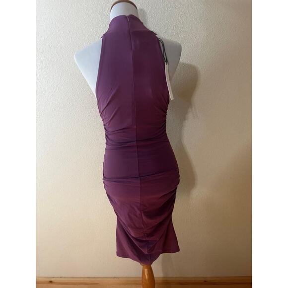 Susana Monaco Womens Dress Womens MEDIUM Grape Jam Halter Ruched Bodycon NEW - Picture 4 of 7